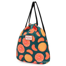 Cheap fashion printed polyester women drawstring backpack bag with custom logo